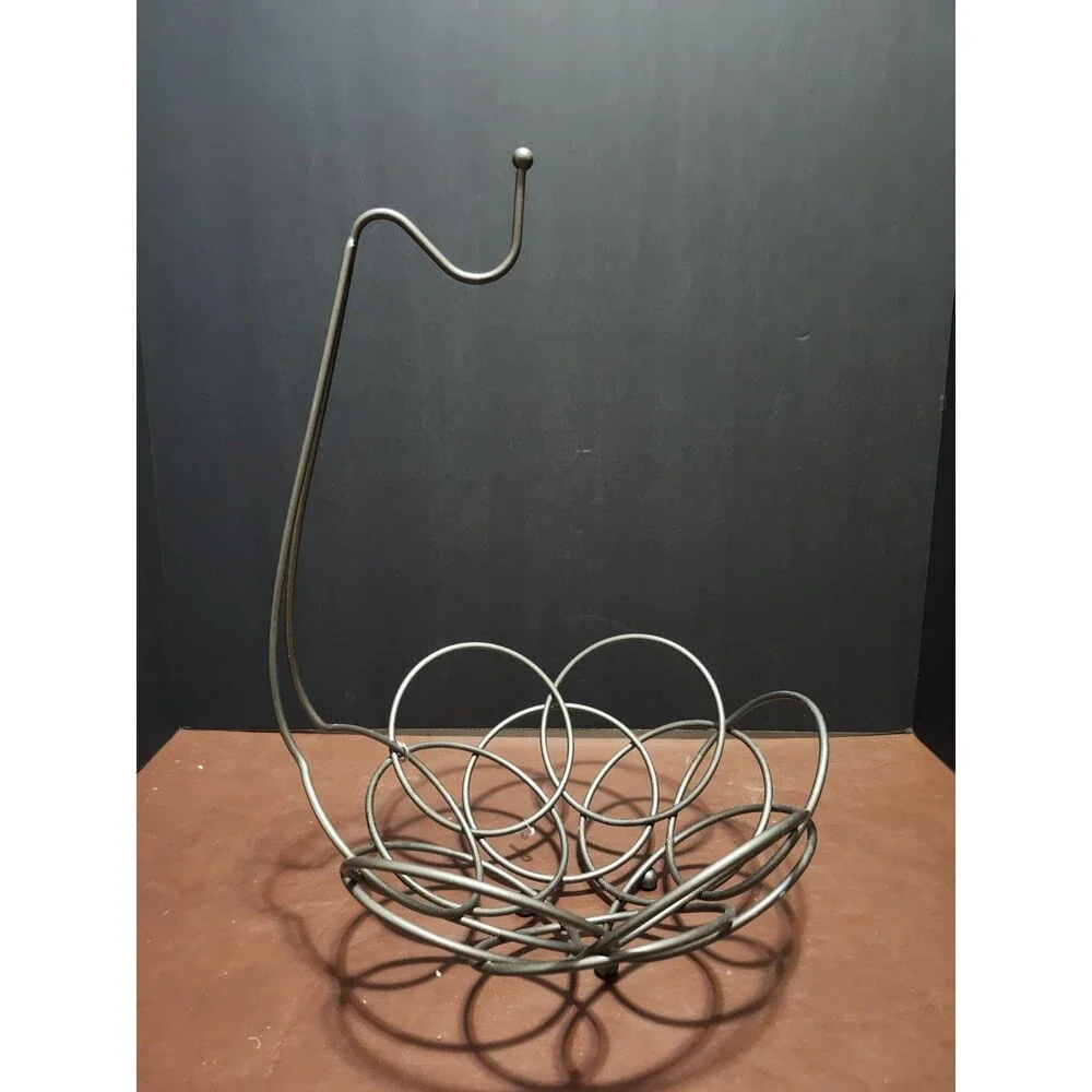Metal Abstract Countertop Fruit Holder Rack, Silver, 17 in